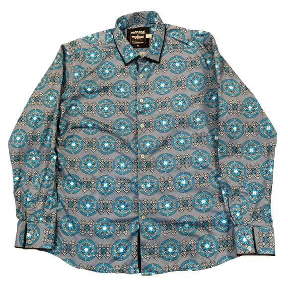 Barabas Shirt Men's‎ 2XL Geometric Long Sleeve All Over Print Cotton Preppy - Picture 1 of 8